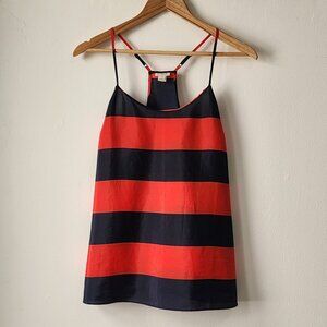 J. Crew Racerback Tank Top Size 2 Red Navy Stripe Lightweight Nautical Preppy